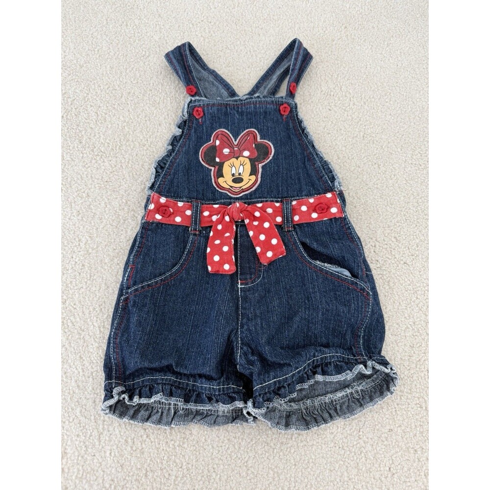 Vintage Disney Minnie Mouse Overalls Girls 3T Kids Toddler Shortalls Ruffles